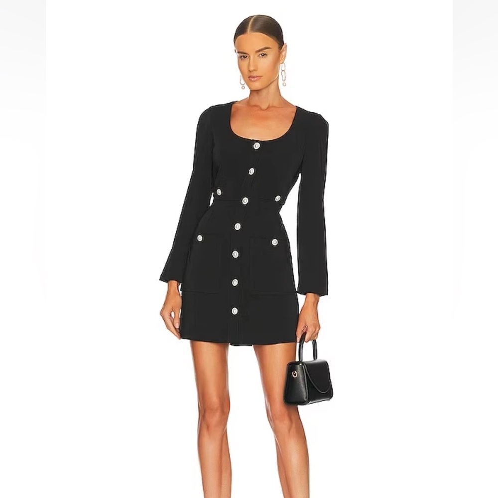 NWT Line & Dot Alexis Black Mini Dress with Pearl and Rhinestone Buttons